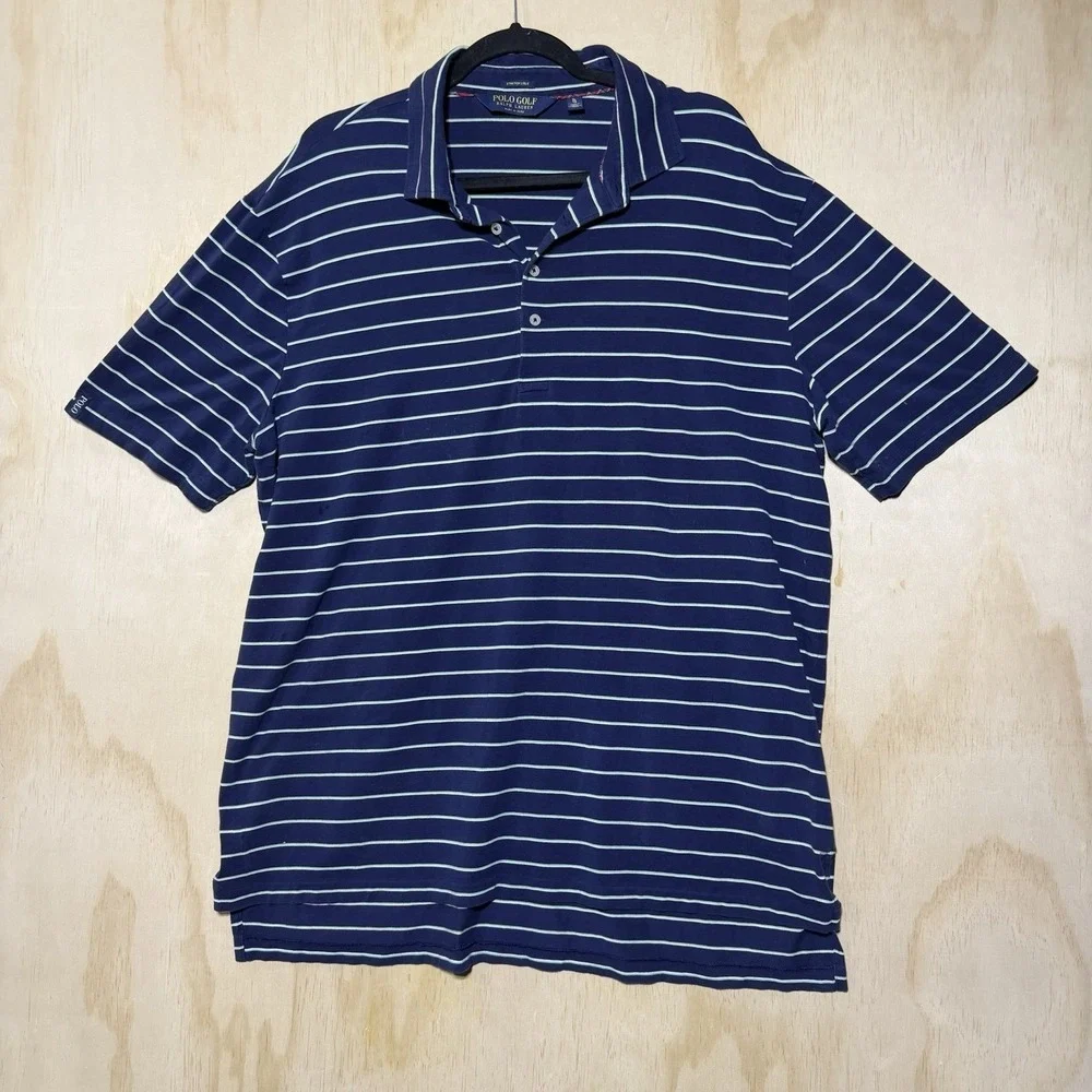 Polo Golf‎ Ralph Lauren Striped Polo Shirt Blue Stretch Mens XL Casual
